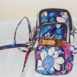 LaiGe You Floral Triple Zip Cell Phone Holder Wallet Long Crossbody Strap
